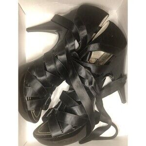 J LO Lace up Black Peep Toe Platform shoes size 10 USED Rare Unique Women's